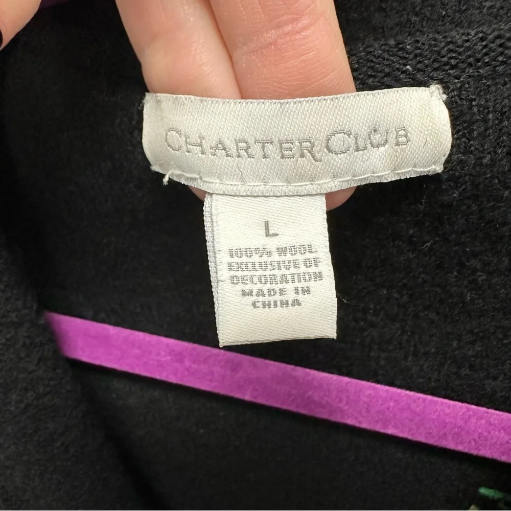 Charter Club women’s wool cardigan sweater button up embroidered floral large
